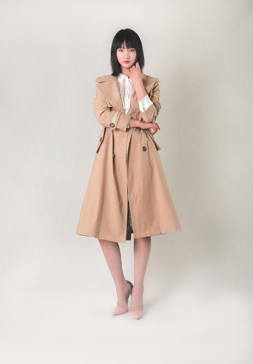 撞色双排扣气质风衣（附腰带） 商品图0