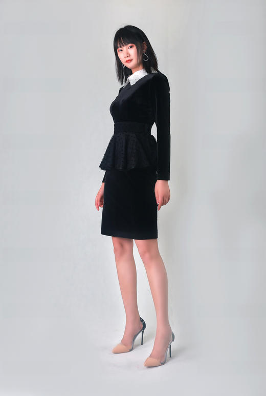 复古撞色装饰领收腰连衣裙（附假领腰丰） 商品图4