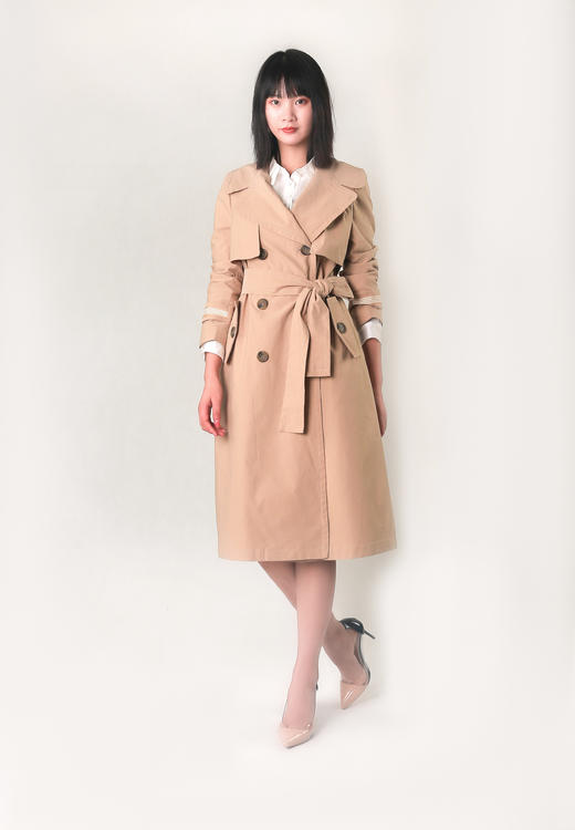 撞色双排扣气质风衣（附腰带） 商品图1