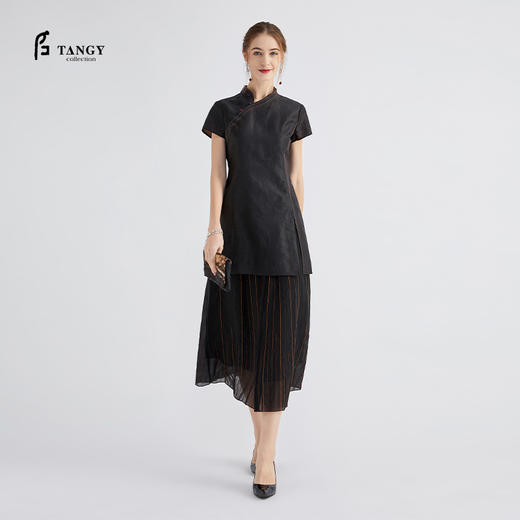 TANGY Collection/天意2020秋季新品精美茛绸中长款旗袍女士上衣 商品图1