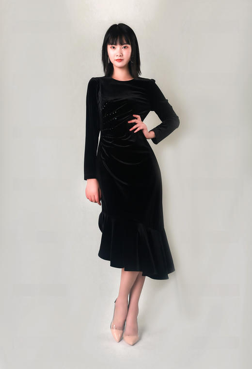 鱼尾摆腰捏褶女神裙 商品图1