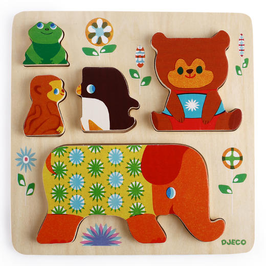djeco动物配对木质手抓板嵌板立体拼图幼儿1-2岁早教益智儿童玩具 商品图2