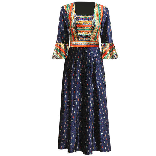 DLQ-A2674复古优雅印花新款收腰显瘦气质妈妈装长裙 商品图3