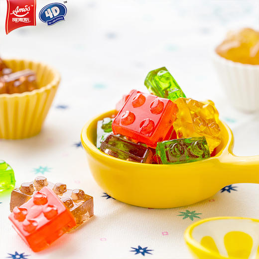 Amos阿麦斯4D积木水蜜桃味 28g*5袋 水果动物 果汁软糖 网红糖果零食 惊艳3D造型 益智大挑战 商品图2