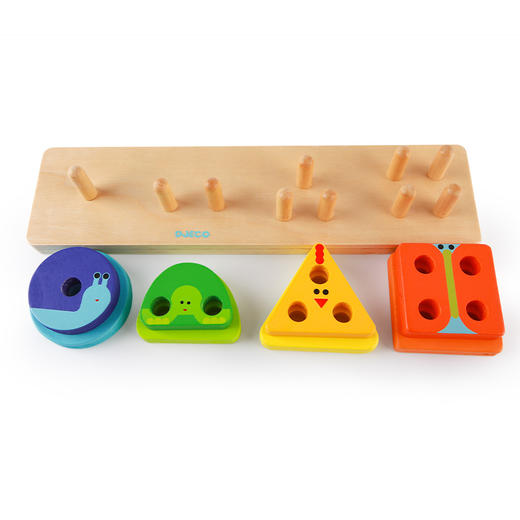 djeco宝宝几何形状配对积木1-2岁蒙氏早教手抓板嵌板套柱拼图玩具 商品图4