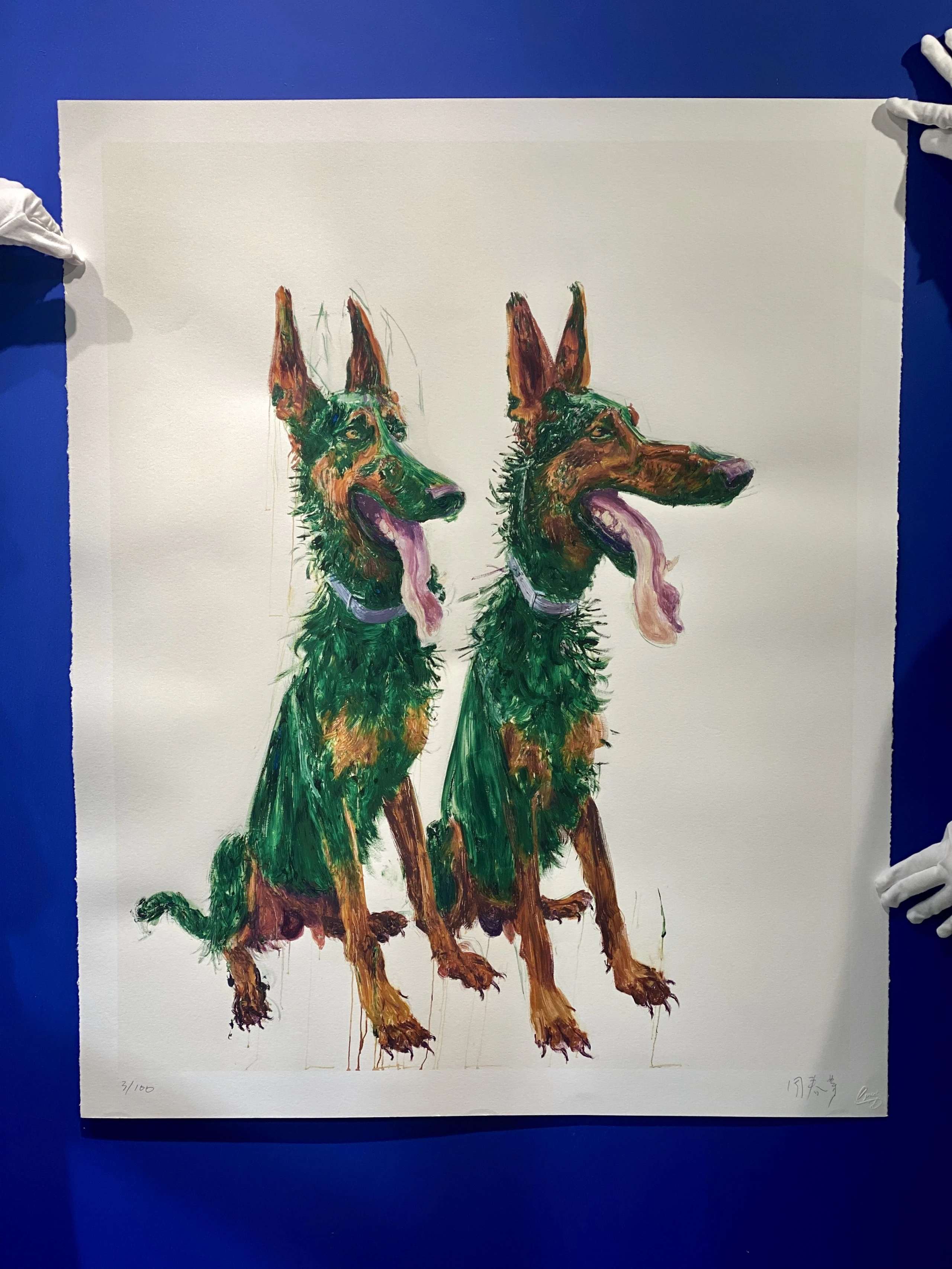 周春芽《两只卡恩-2020版》全球限量100版 亲笔签名 丝网版画 100×80