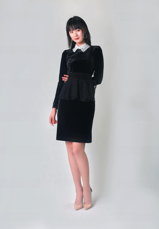 复古撞色装饰领收腰连衣裙（附假领腰丰） 商品图2