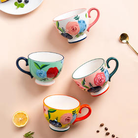 摩登主妇花卉ins家用创意陶瓷水杯燕麦杯早餐杯情侣大容量马克杯