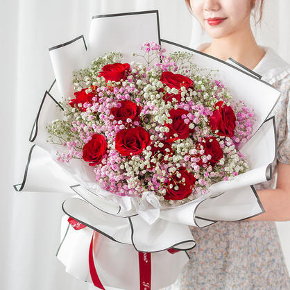 为你着迷11朵红玫瑰搭配满天星花束七夕情人节生日告白求婚祝福礼物送