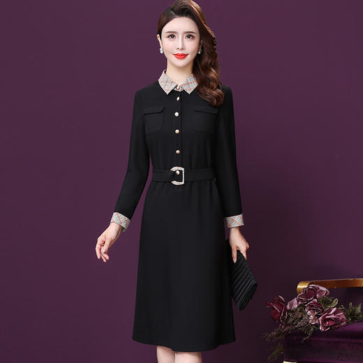 WXY-W-JR-1637新款秋法式赫本风收腰减龄轻熟女神范中长A字裙 商品图0