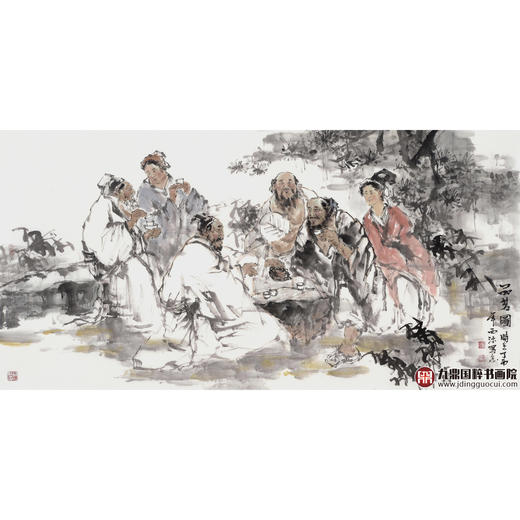 杨西沐《品茗图》68*138cm 人物横幅作品 茶室/客厅挂画 商品图1