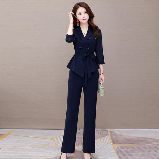 YW-YSME20162气质优雅，修身七分袖雪纺衫+休闲阔腿裤两件套 商品图2