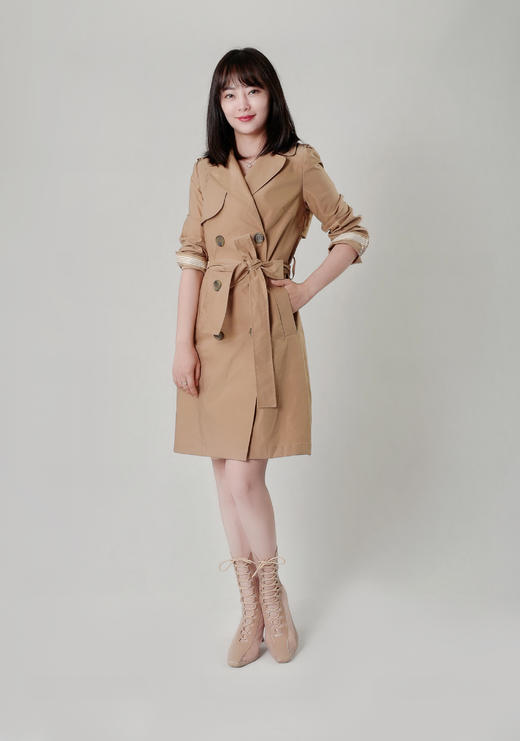 双排扣异形搭片气质风衣（附腰带） 商品图1