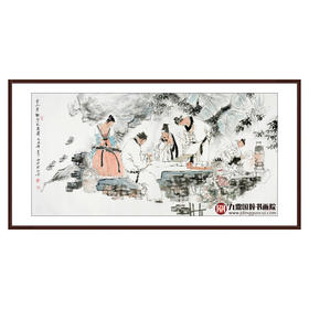 杨西沐《烹茶听琴玩乐图》68*138cm 人物横幅作品 茶室/客厅挂画