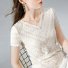 性感V领，洋气雷丝波浪边蕾丝短袖上衣SG-AL30796 商品缩略图1