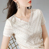 性感V领，洋气雷丝波浪边蕾丝短袖上衣SG-AL30796 商品缩略图4