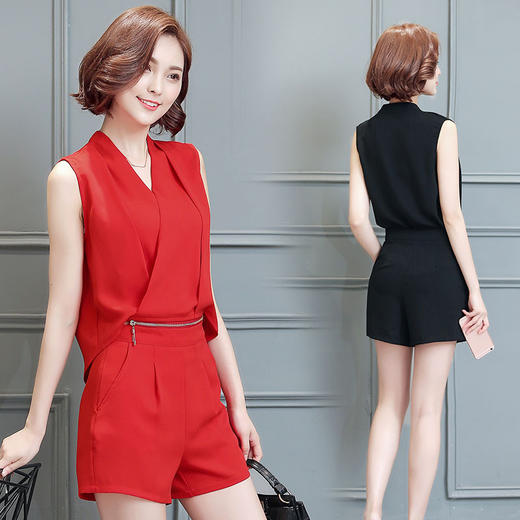 WZNH-GRS6818-1新修身韩版显瘦时尚裤套装女装短裤洋气百搭阔腿裤 商品图0