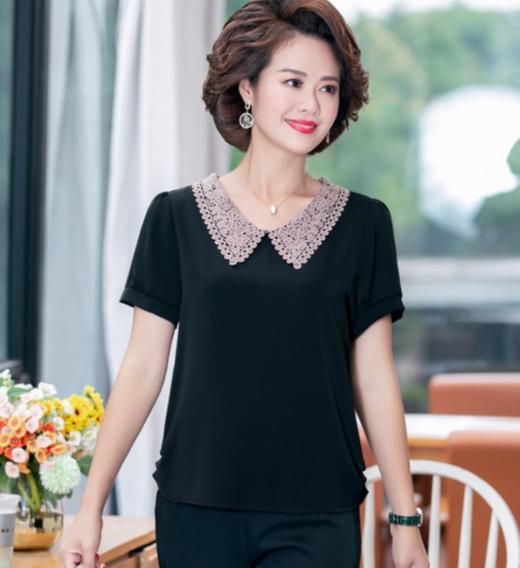 W-7855自制妈妈装短袖宽松大码半袖雪纺衫 商品图3