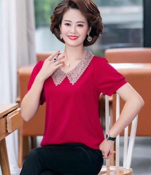 W-7855自制妈妈装短袖宽松大码半袖雪纺衫 商品图1