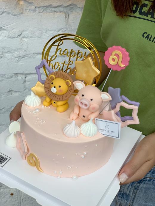 小狮子小猪翻糖摆件宝宝生日奶油蛋糕 商品图0