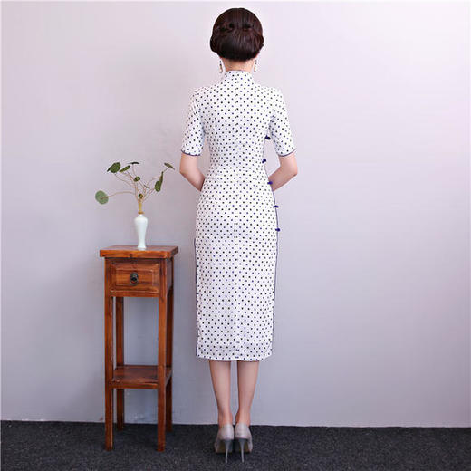 AQX-T836003气质改良立领短袖开叉中长款双层旗袍 商品图3
