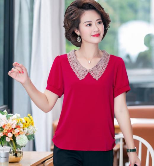 W-7855自制妈妈装短袖宽松大码半袖雪纺衫 商品图2