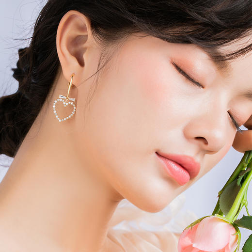 银千惠/s925纯银爱心耳坠女气质百搭耳钉新款潮个性网心形耳环 商品图3