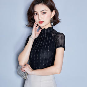 MZ-MZ2258创意款OL气质韩版棉套头短袖立领修身型女式T恤