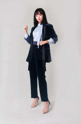 前系带撞色翻领西服套装