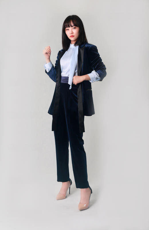 前系带撞色翻领西服套装 商品图0