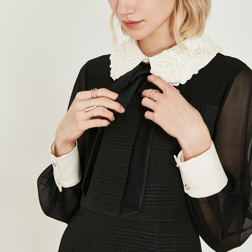 奥丽嘉朵/OBBLIGATO 蝴蝶结蕾丝领肌理感网纱袖连衣裙1C69305790 商品图1