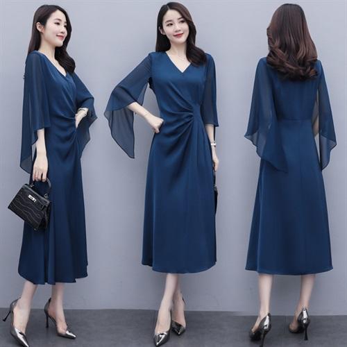 简约优雅，气质干练时尚雪纺拼接连衣裙HR-LMYS326 商品图0