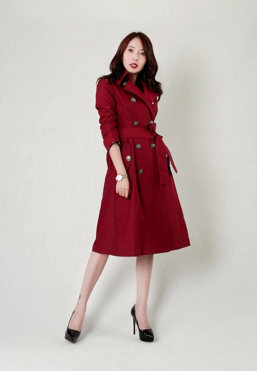 双排扣腰捏褶风衣（附腰带） 商品图1