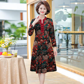XK-BM9048中老年秋季新款短袖收腰宽松旗袍连衣裙