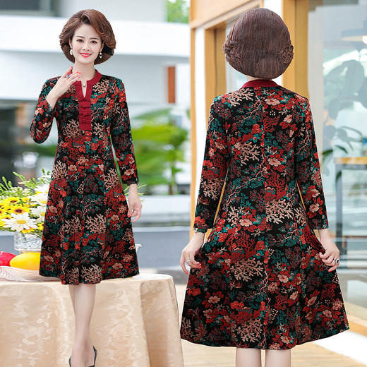 XK-BM9048中老年秋季新款短袖收腰宽松旗袍连衣裙 商品图1