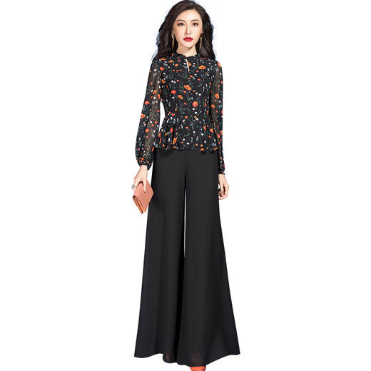 SSGS-41531新款时尚雪纺印花上衣阔腿裤套装裙 商品图2