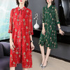 LYD-151131仿真丝新款中袖印花大码气质中长款大摆裙装 商品缩略图0