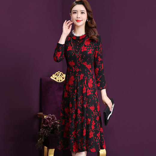 WXY-W-M1-6502妈妈洋气碎花新款女长袖法式休闲中长裙子 商品图0