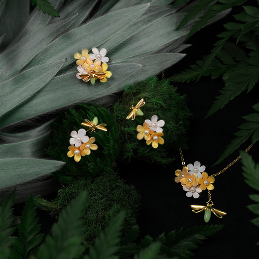 莫奈的后花园流萤戏花饰品 耳钉耳夹胸针 情人节送女友 果壳商店