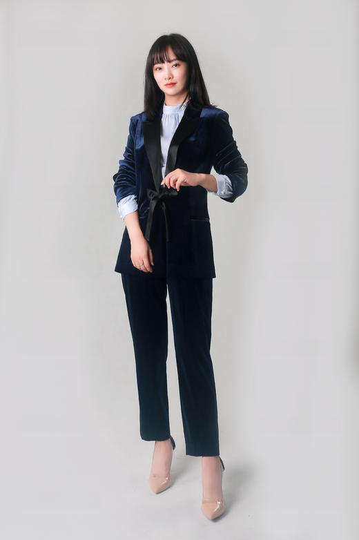 前系带撞色翻领西服套装 商品图1