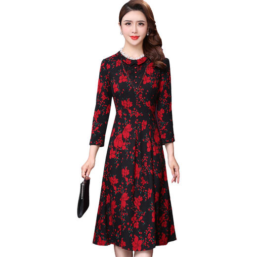 WXY-W-M1-6502妈妈洋气碎花新款女长袖法式休闲中长裙子 商品图2