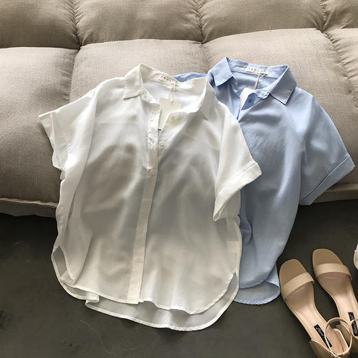 【气质天丝亚麻】纯色短袖衬衫 利落直身裁剪 垂坠感十足 2色可选 商品图7