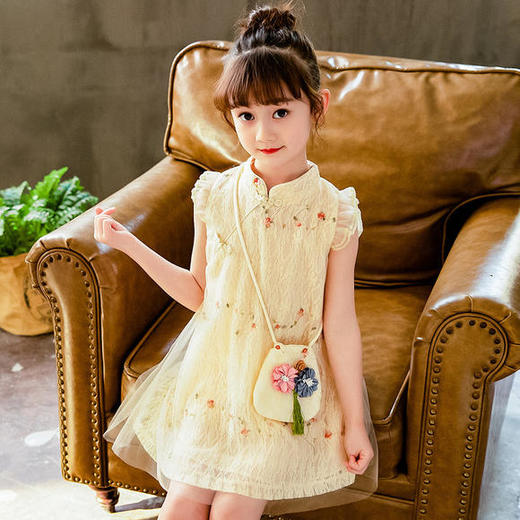 GYFZ82114新款时尚气质立领短袖七彩蕾丝旗袍裙 商品图0