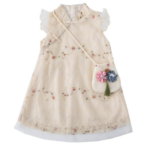 GYFZ82114新款时尚气质立领短袖七彩蕾丝旗袍裙 商品图4