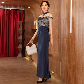 DLQ-A2586性感网纱礼服长款复古气质旗袍裙