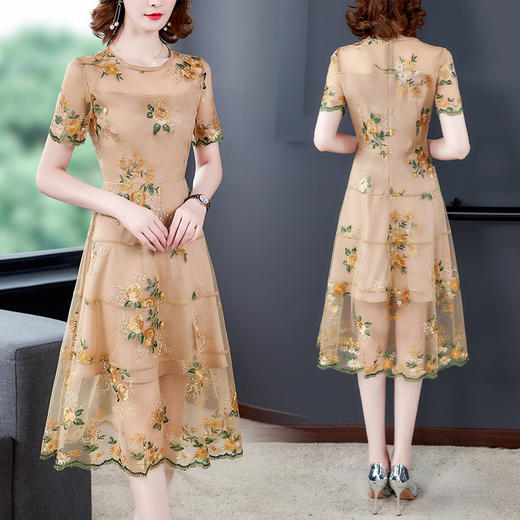 DMZZ-000蕾丝新款法式小众复古宫廷风刺绣收腰长裙 商品图2