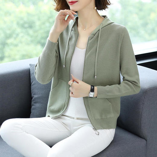 F-SJ7164秋季新款时尚气质连帽针织开衫 商品图1