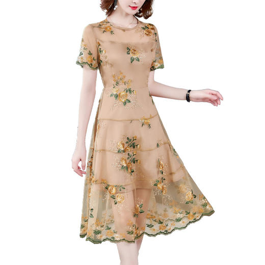 DMZZ-000蕾丝新款法式小众复古宫廷风刺绣收腰长裙 商品图4