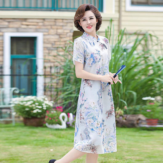 YMS-39P-2151新款中国风雪纺碎花双层连衣裙 商品图2