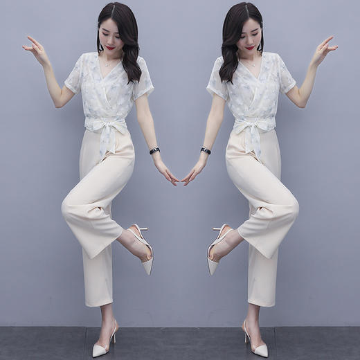 LY-HY92058时尚印花新款流行女装复古时髦气质雪纺两件套 商品图0